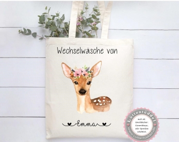 Reh Boho Wechselwäsche Beutel Wechselkleidung Name (personalisiert) Kindergarten Wunschname KITA Sport Schule Einschulung Lüttentüddel®